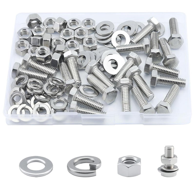 JROUTH 5/16-18 x1 Hex Head Screw Bolt (20PCS), Lock Nuts,Flat & Lock Washers Kits,304 Stainless Steel 18-8,Fully Threaded. - Image 1